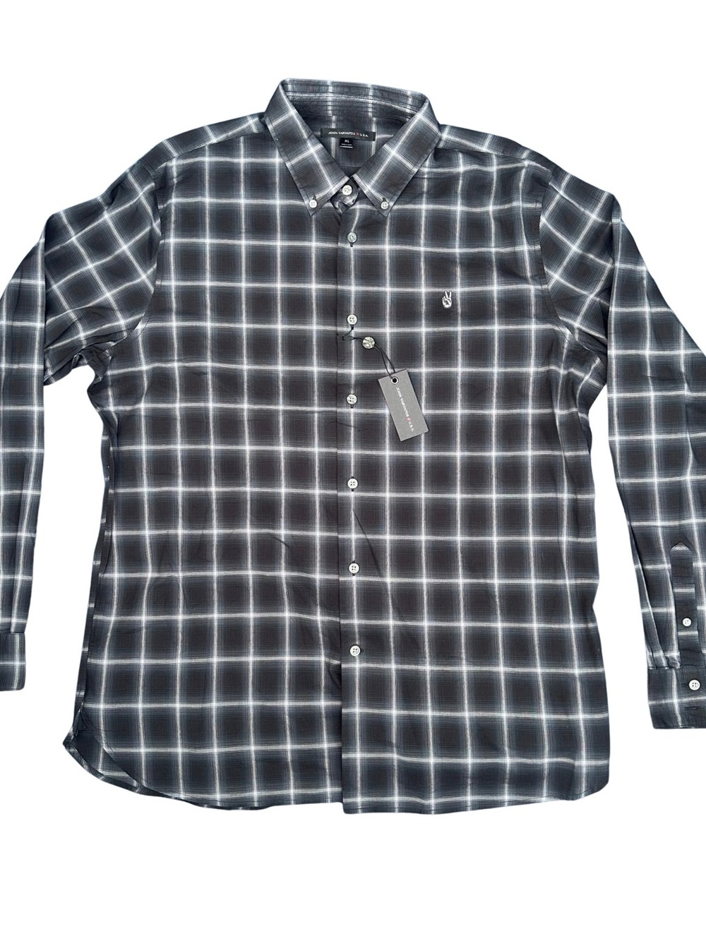 John Varvatos Black and Gray Plaid Button-Down Shirt New With Tags